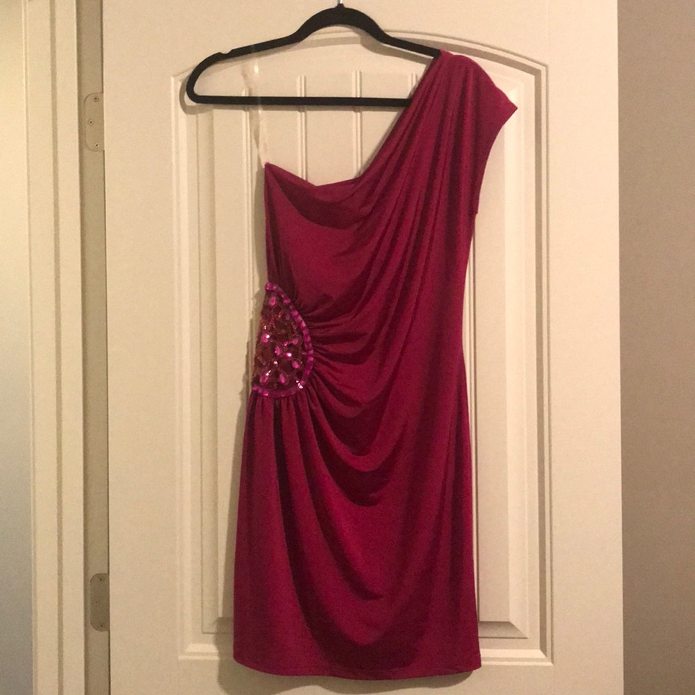 Fuchsia Body Con Dress with side embellishment